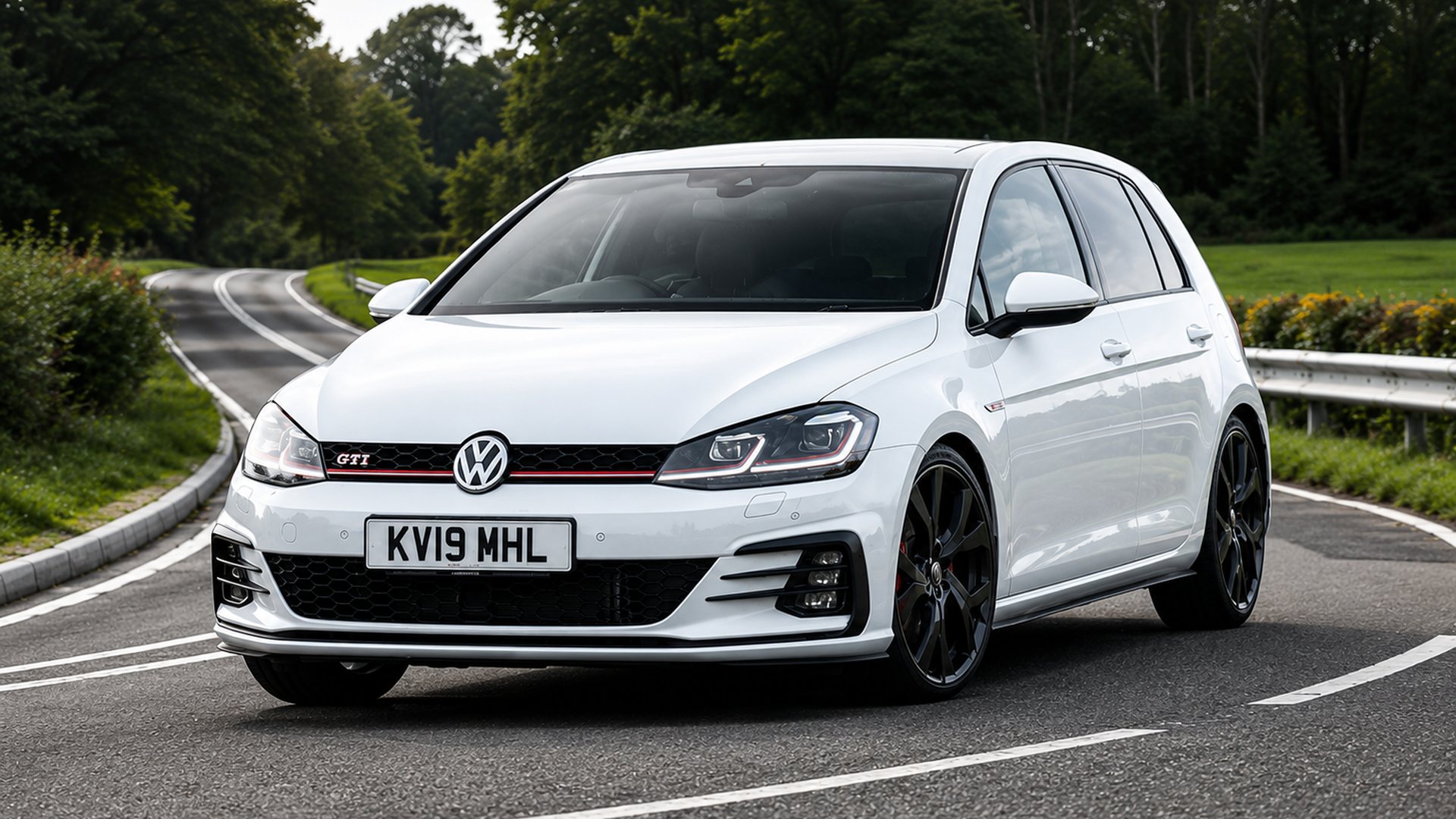 White Volkswagen Golf on a country road